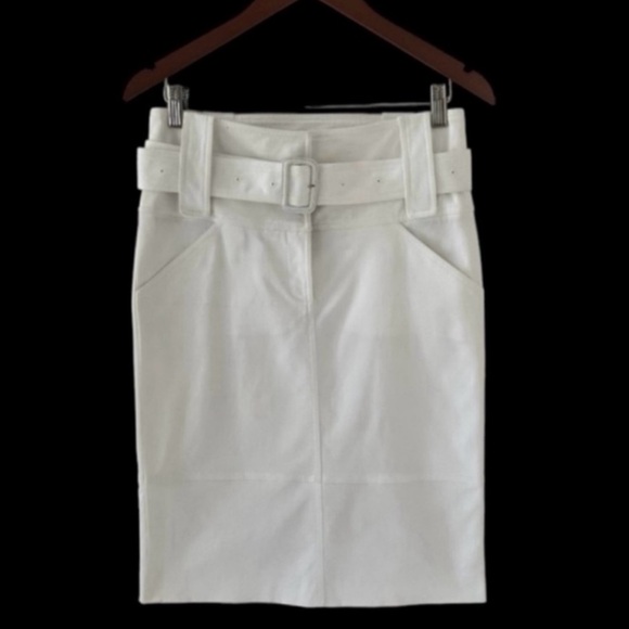 Burberry Natural White High Waisted Belted Pencil Skirt Size 6 - Picture 1 of 13